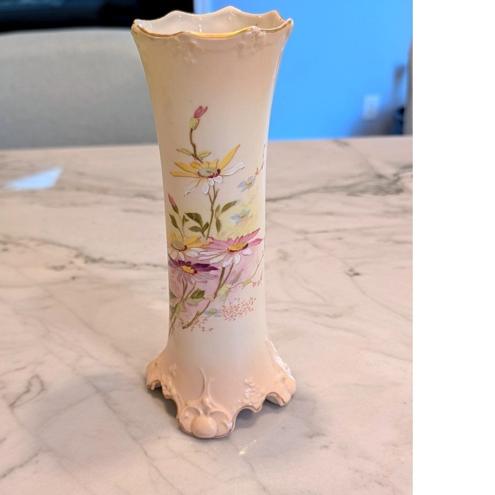 Antique Austrian Porcelain Bud Vase Hand Painted Floral Daisy Made in Austria